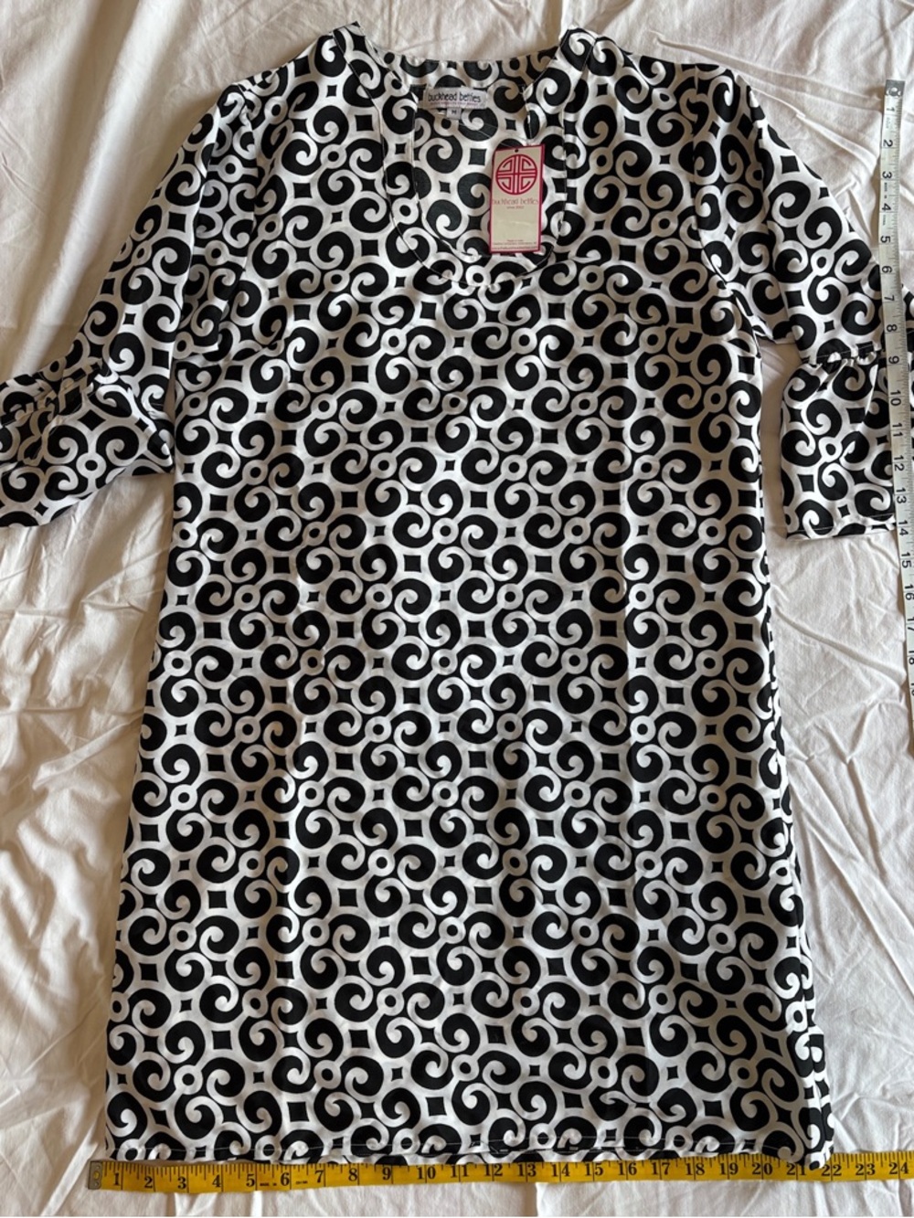 Threaded Elegance Black & White Long Sleeve Dress
